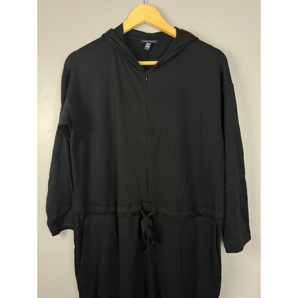 Eileen Fisher Cozy Brushed Terry Hooded Sweater Jumpsuit in Black | Size Small - Picture 5 of 5